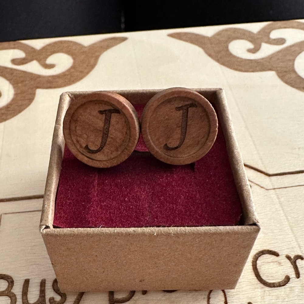 Wooden “J” Initial Earrings - Picture 1 of 1
